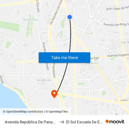 Avenida República De Panamá, 3411 to El Sol Escuela De Español map