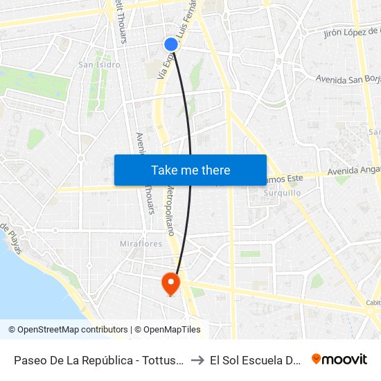 Paseo De La República - Tottus Juan De Arona to El Sol Escuela De Español map