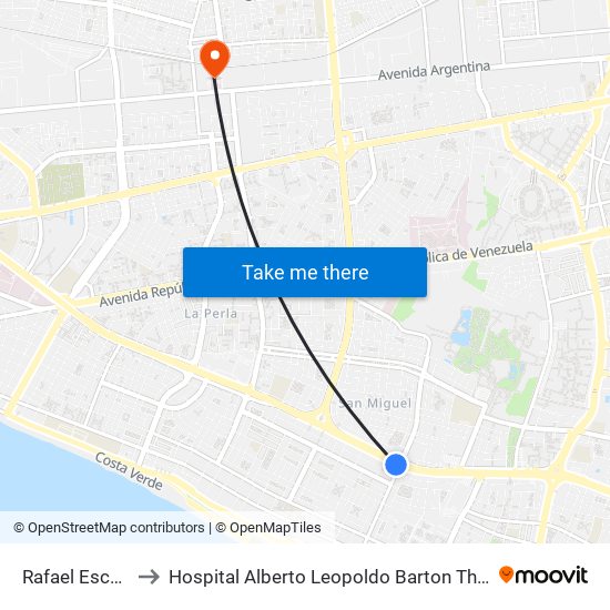 Rafael Escardo to Hospital Alberto Leopoldo Barton Thompson map