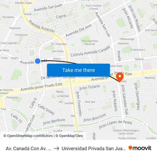 Av. Canadá Con Av. Del Aire to Universidad Privada San Juan Bautista map