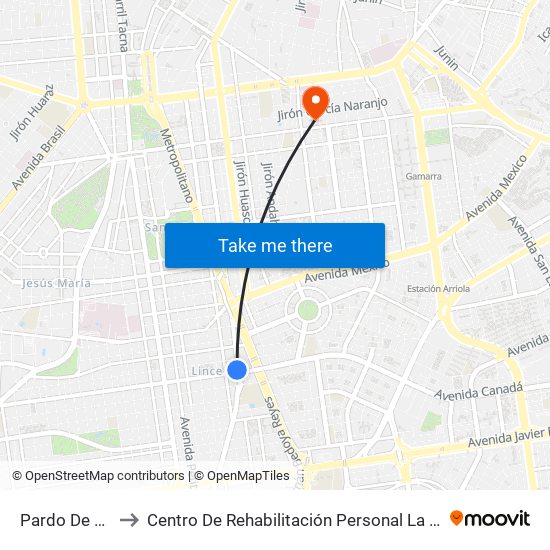 Pardo De Zela to Centro De Rehabilitación Personal La Victoria map
