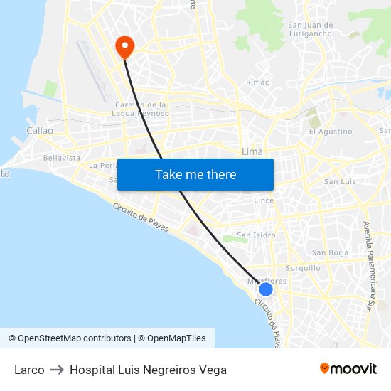 Larco to Hospital Luis Negreiros Vega map