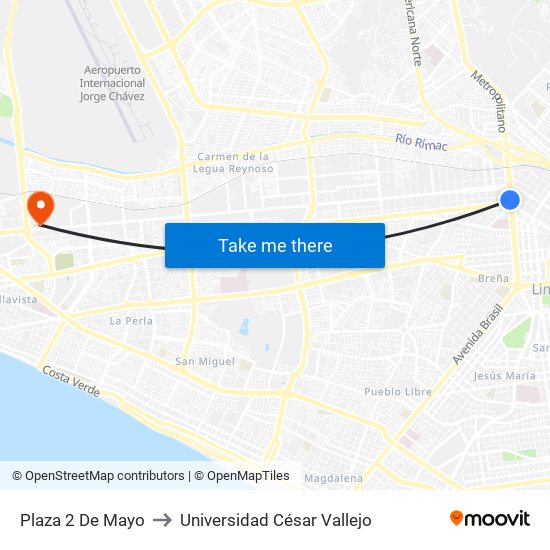 Plaza 2 De Mayo to Universidad César Vallejo map
