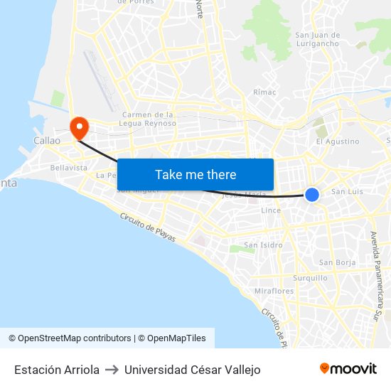 Estación Arriola to Universidad César Vallejo map