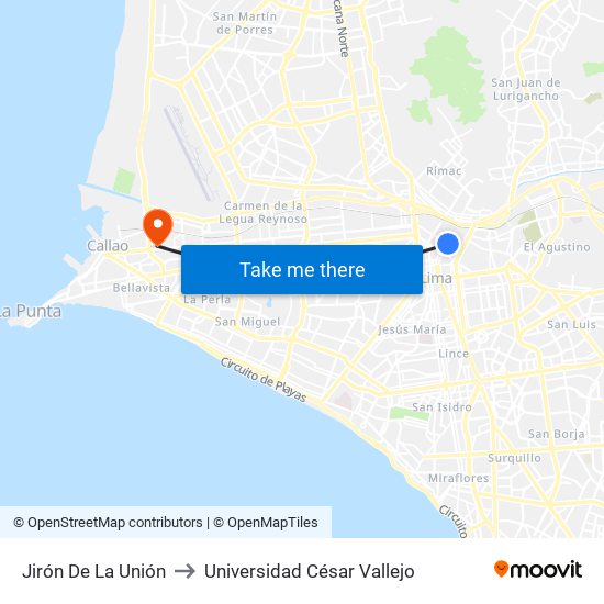 Jirón De La Unión to Universidad César Vallejo map