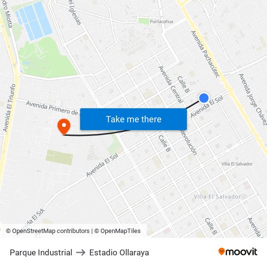 Parque Industrial to Estadio Ollaraya map