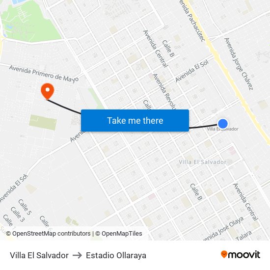 Villa El Salvador to Estadio Ollaraya map