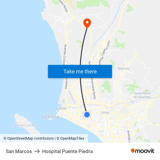 San Marcos to Hospital Puente Piedra map