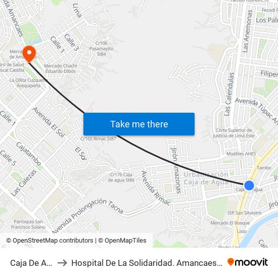 Caja De Agua to Hospital De La Solidaridad. Amancaes - Rimac map