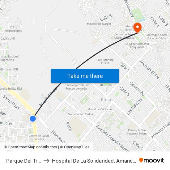 Parque Del Trabajo to Hospital De La Solidaridad. Amancaes - Rimac map