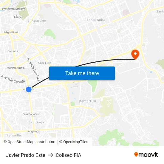 Javier Prado Este to Coliseo FIA map