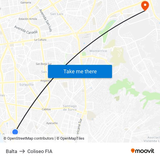 Balta to Coliseo FIA map