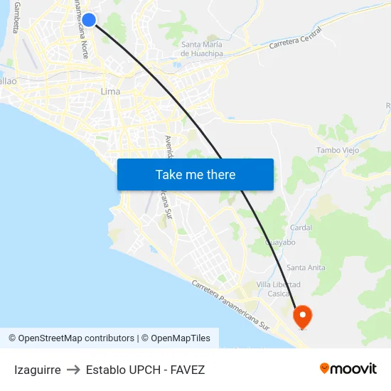 Izaguirre to Establo UPCH - FAVEZ map
