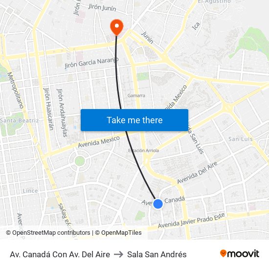 Av. Canadá Con Av. Del Aire to Sala San Andrés map