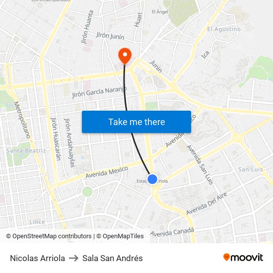 Nicolas Arriola to Sala San Andrés map