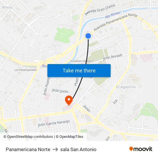 Panamericana Norte to sala San Antonio map