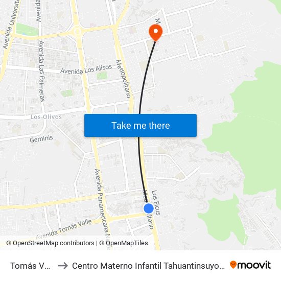 Tomás Valle to Centro Materno Infantil Tahuantinsuyo Bajo map