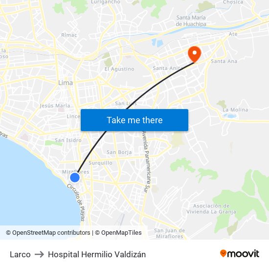 Larco to Hospital Hermilio Valdizán map