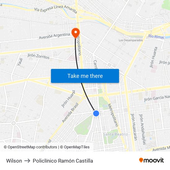 Wilson to Policlínico Ramón Castilla map