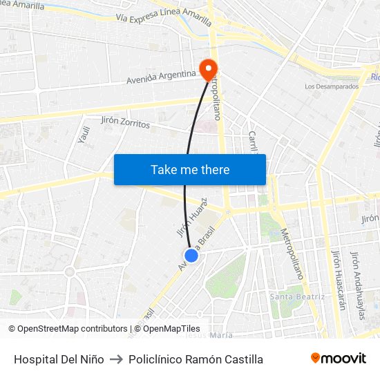 Hospital Del Niño to Policlínico Ramón Castilla map