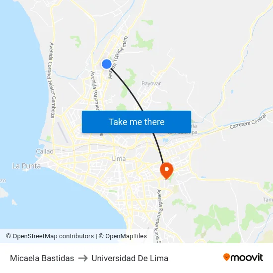Micaela Bastidas to Universidad De Lima map