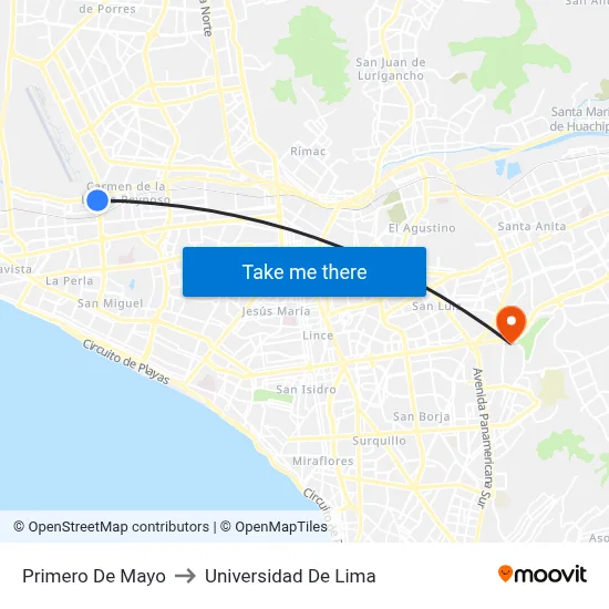 Primero De Mayo to Universidad De Lima map