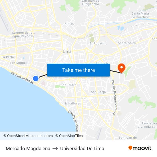 Mercado Magdalena to Universidad De Lima map