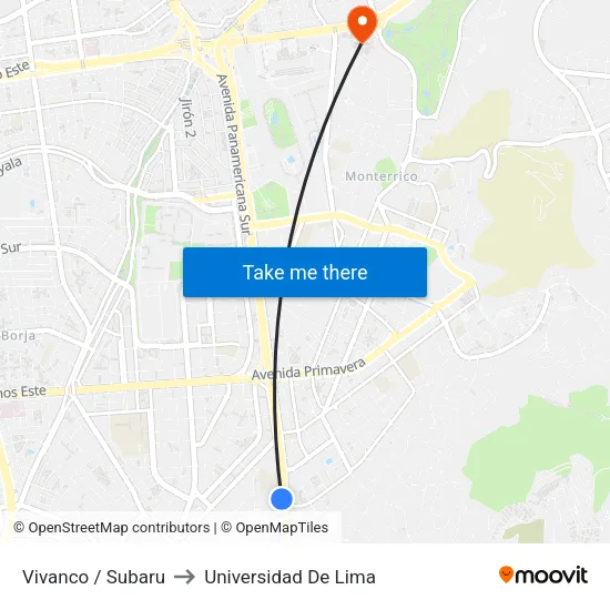 Vivanco / Subaru to Universidad De Lima map