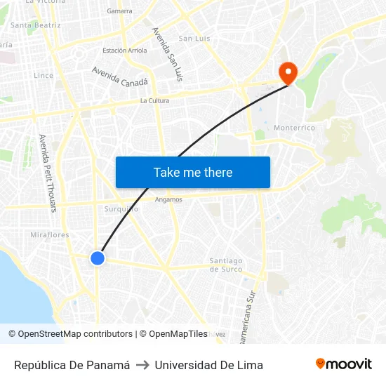 República De Panamá to Universidad De Lima map