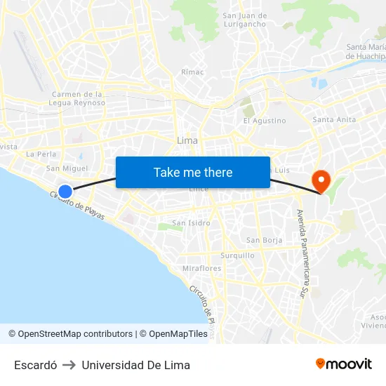 Escardó to Universidad De Lima map