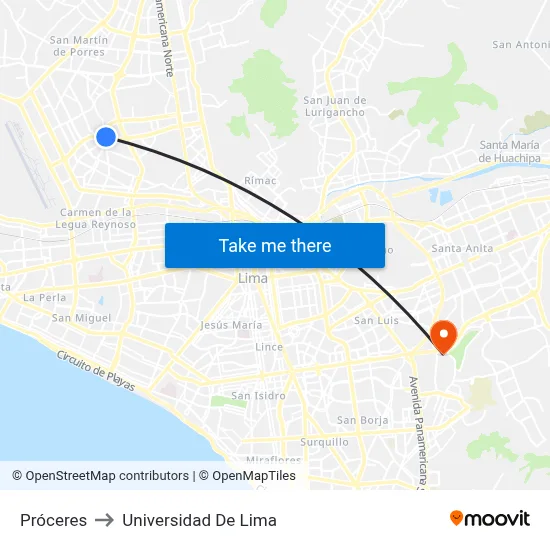 Próceres to Universidad De Lima map