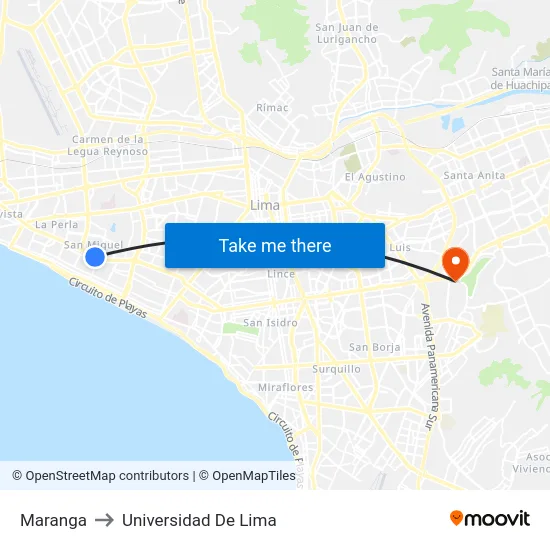 Maranga to Universidad De Lima map