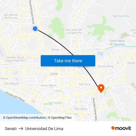 Senati to Universidad De Lima map