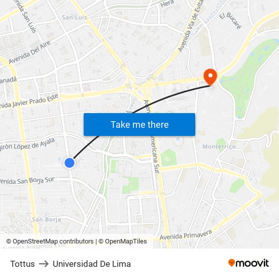 Tottus to Universidad De Lima map