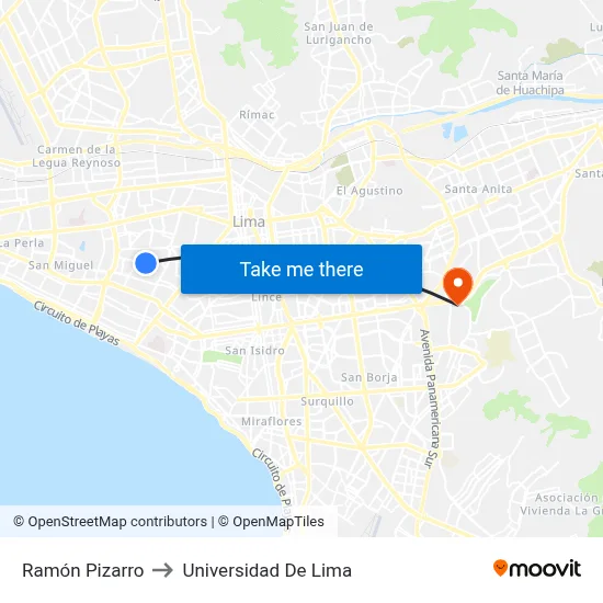 Ramón Pizarro to Universidad De Lima map