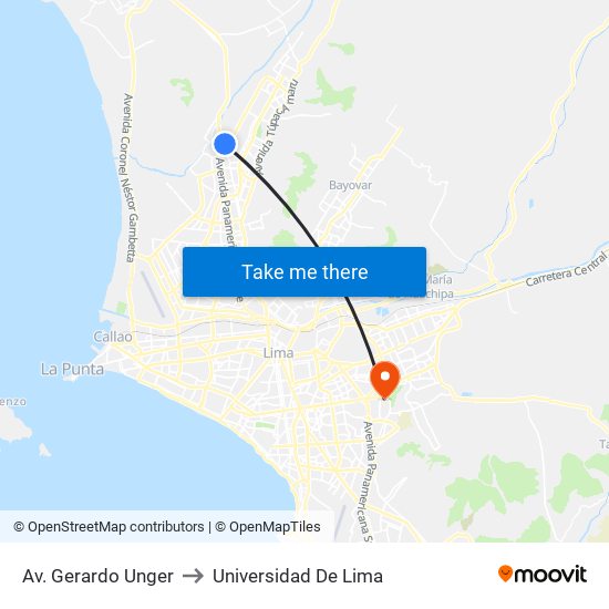 Av. Gerardo Unger to Universidad De Lima map