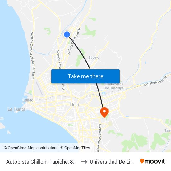 Autopista Chillón Trapiche, 815 to Universidad De Lima map