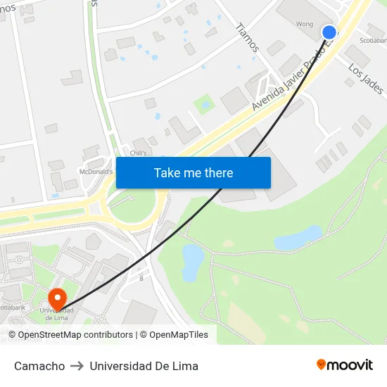Camacho to Universidad De Lima map