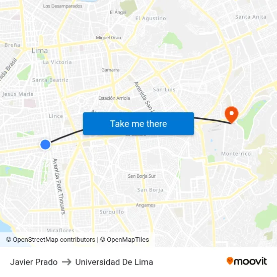 Javier Prado to Universidad De Lima map