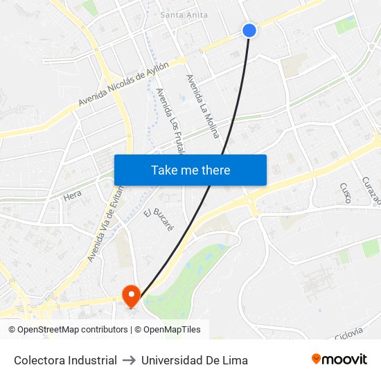 Colectora Industrial to Universidad De Lima map