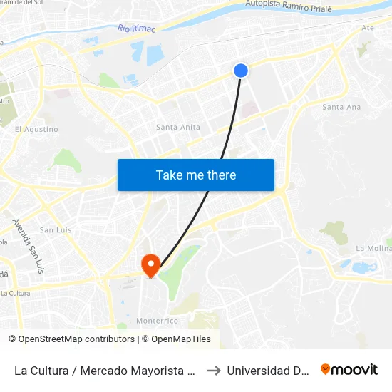 La Cultura / Mercado Mayorista Santa Anita to Universidad De Lima map