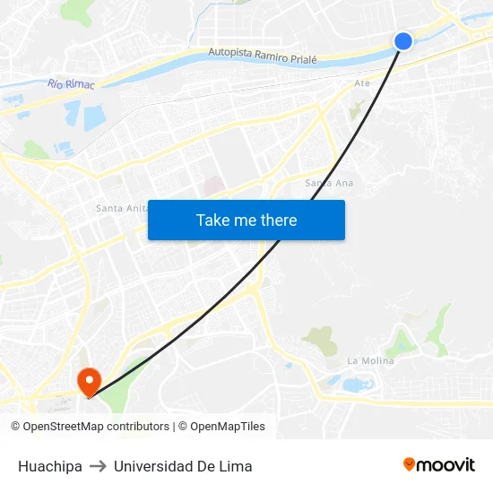 Huachipa to Universidad De Lima map