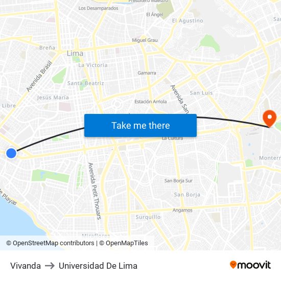 Vivanda to Universidad De Lima map