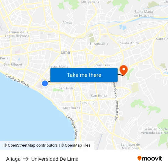 Aliaga to Universidad De Lima map