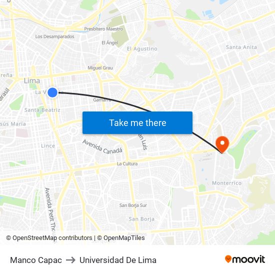 Manco Capac to Universidad De Lima map