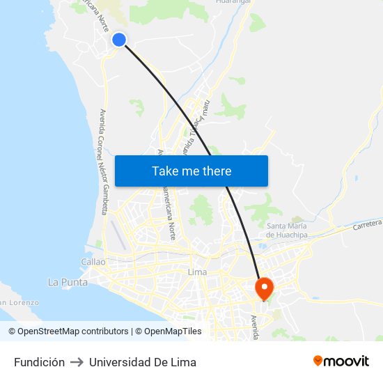 Fundición to Universidad De Lima map
