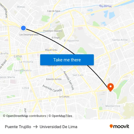 Puente Trujillo to Universidad De Lima map