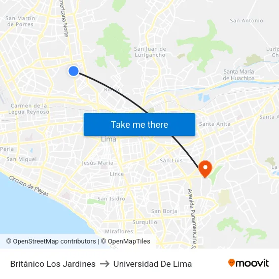 Británico Los Jardines to Universidad De Lima map