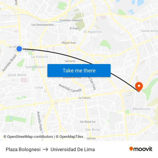 Plaza Bolognesi to Universidad De Lima map