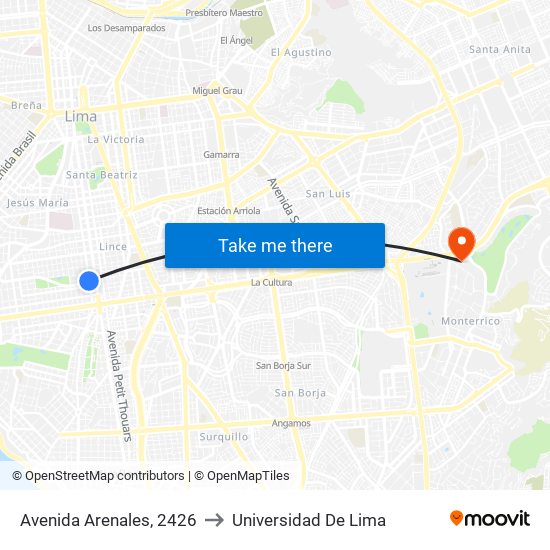 Avenida Arenales, 2426 to Universidad De Lima map